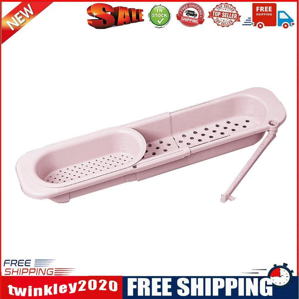 Telescopic Sink Shelf Soap Sponge Holder Drainer Rack Storage Basket (Pink)