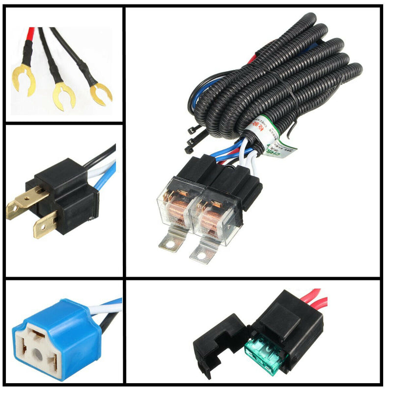 12V H4 Negative-Switched LED Headlight/Lamp Bulb Relay Wiring Harness Plug Kit