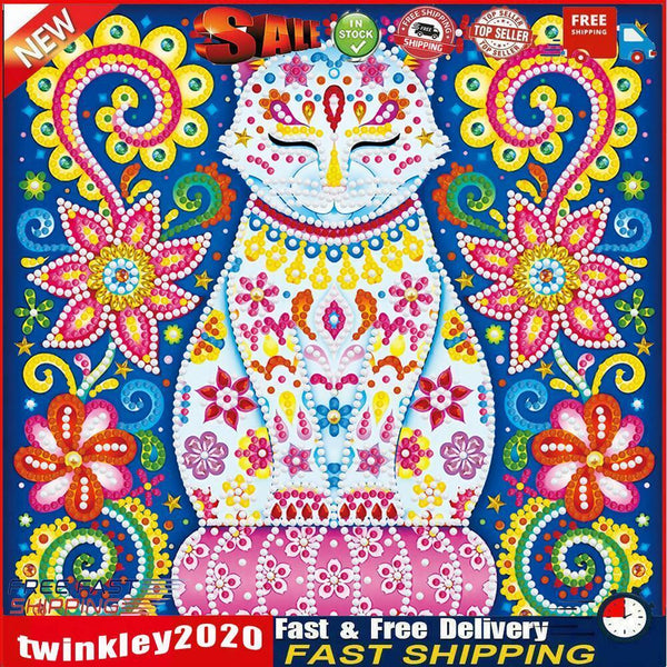 Rhinestone 5D DIY Special Shaped Diamond Painting Luminous Cat Mosaic Kit Newly