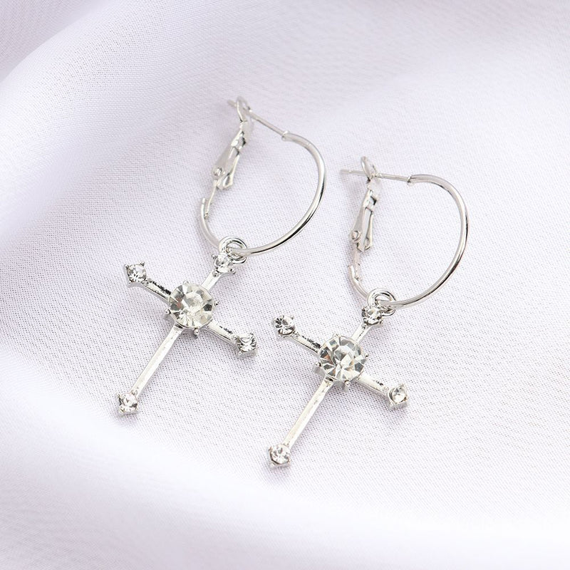 Woman Jewelry Party Accessories Diamante Cross Earrings Stud Earrings Dangle