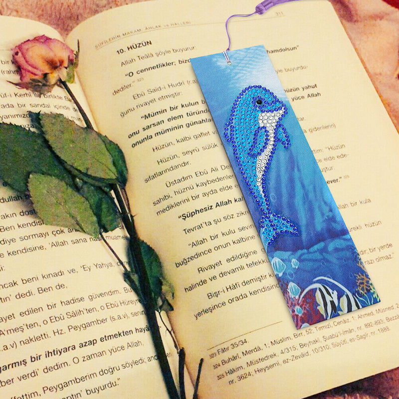 DIY Special Shape Diamond Painting Leather Bookmark Tassel Dolphin Book Logos