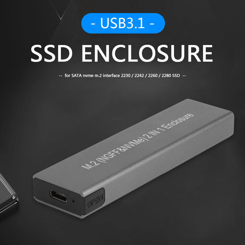 M.2 NVME PCIE SATA M/B Key SSD USB Type C Enclosure (USB-C To USB-C Cable)