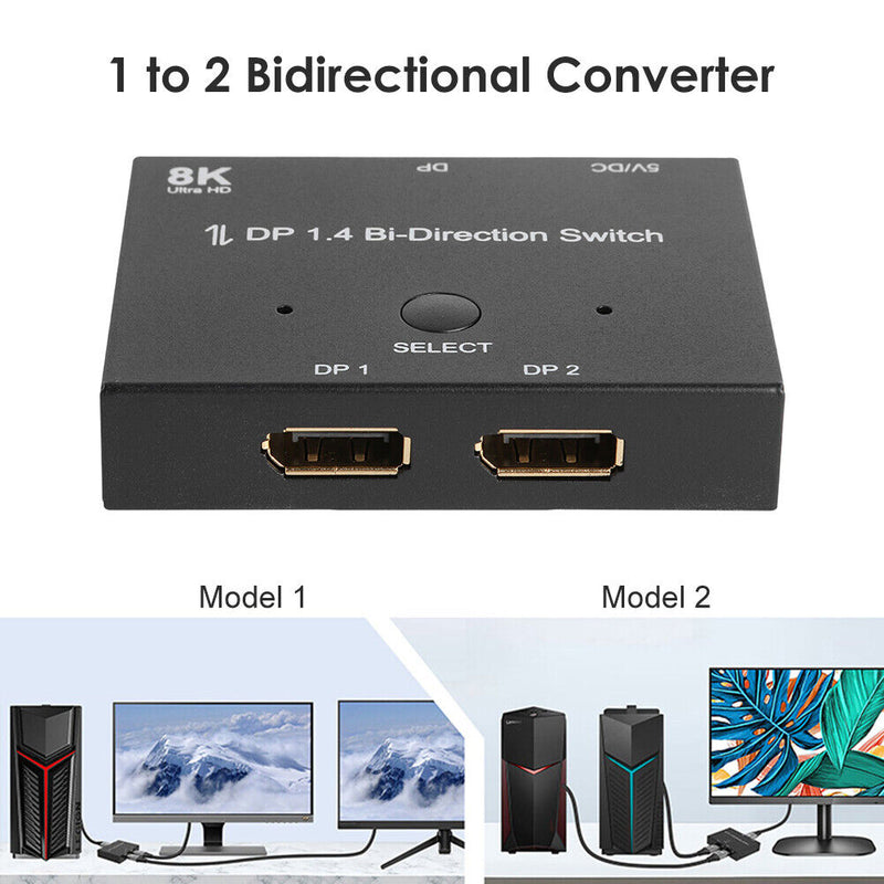 Displayport 1.4 Splitter 8K/60Hz DP Bi-Direction Switcher for Projector Monitor