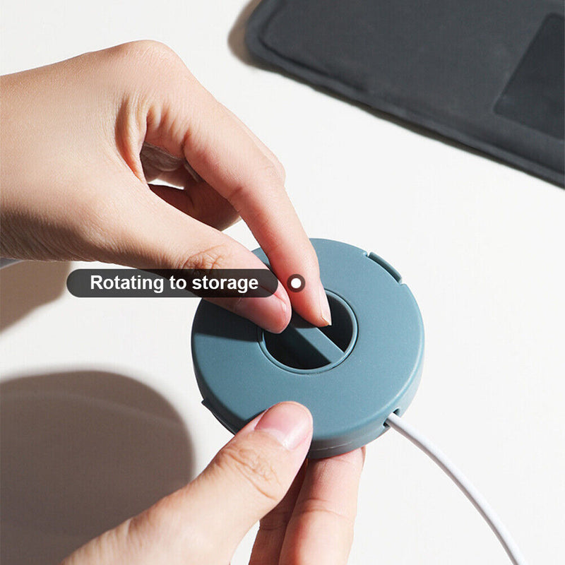 Portable Round Phone Cable Storage Box Rotatable Organizer Case (Blue) Newly