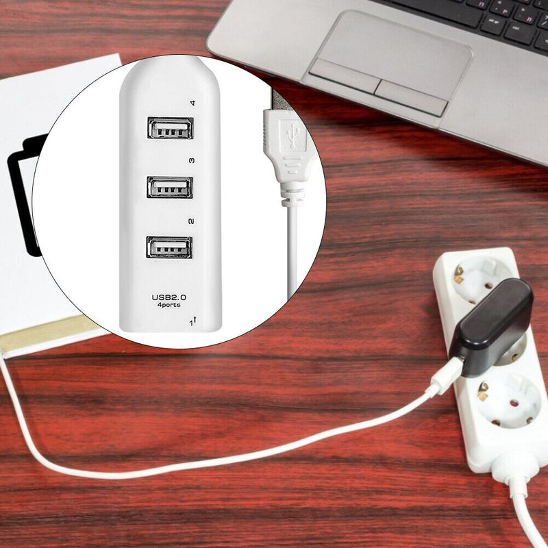 4 Port USB 2.0 Hub w/ 1.6-Foot Cable for PC Flash Drive Mobile HDD (White)