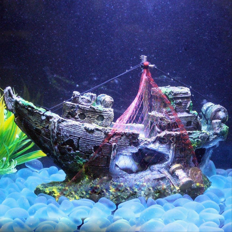 Aquarium Ornament   Sailing Boat Sunk Ship Destroyer Fish Tank Cave Decor Newly