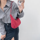 Retro Women Plush Hobos Shoulder Underarm Bag Acrylic Chain Handbag (Red)