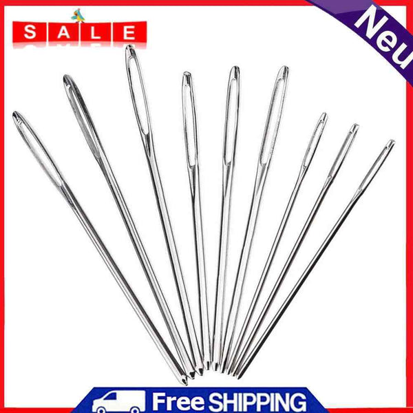 9pcs Large Eye Metal Needles Cross Stitch Knitting Crochet Hook Set Kit