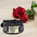 Woven Wide Leather Bracelet Men Adjustable Wolf Head Decor Jewelry Gift