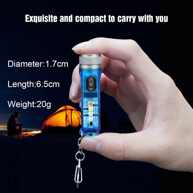 Mini Keychain Torch w/ Buckle USB Rechargeable Emergency Flashlight (Blue) Newly