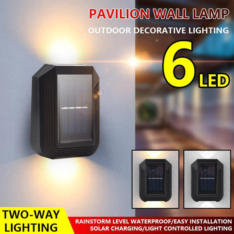 6LED Solar Wall Lamp Outdoor Waterproof Up Down Garden Yard Light (Warm)