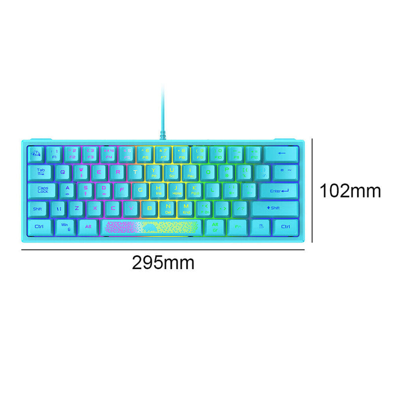 K61 RGB Wired Keyboard 60 Percent 62 Keys Ergonomic Gaming Keyboard (Blue)