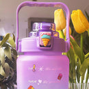2000ML Large-capacity Water Bottle Frosted Straw Cup Leak-proof (Purple) Newly