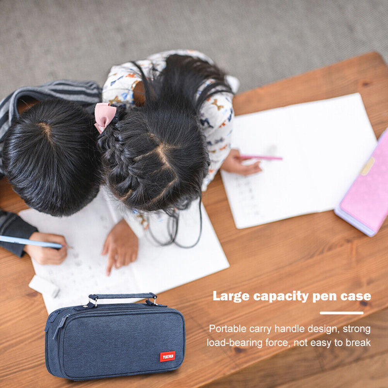 Large Capacity Pen Case Spacious Canvas Stationery Storage Bag (Dark Blue) Newly