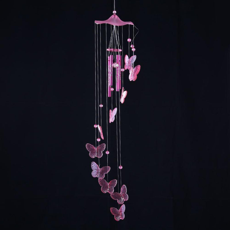 Butterfly Bell Wind Chimes Creative Home Yard Garden Hanging Decor(Pink)