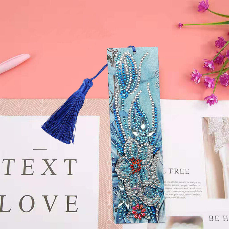 DIY Flower Special Shaped Diamond Painting Leather Bookmark with Tassel Crafts