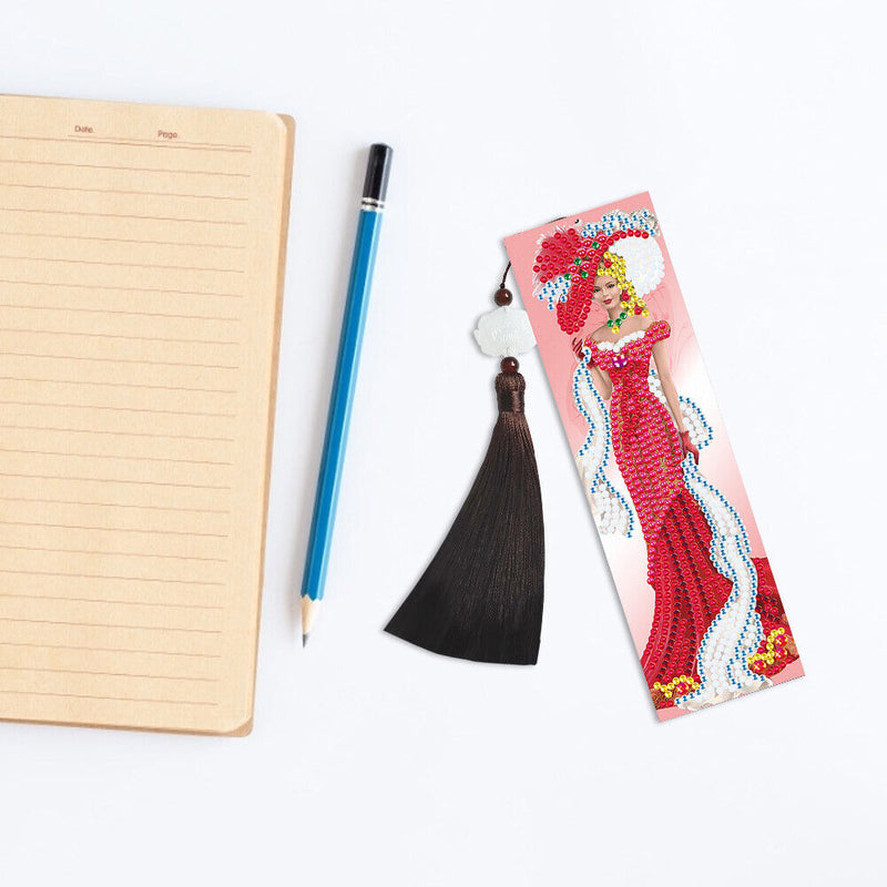 2pcs DIY Diamond Painting Leather Bookmark Lady Mosaic Special-shaped Drill Art