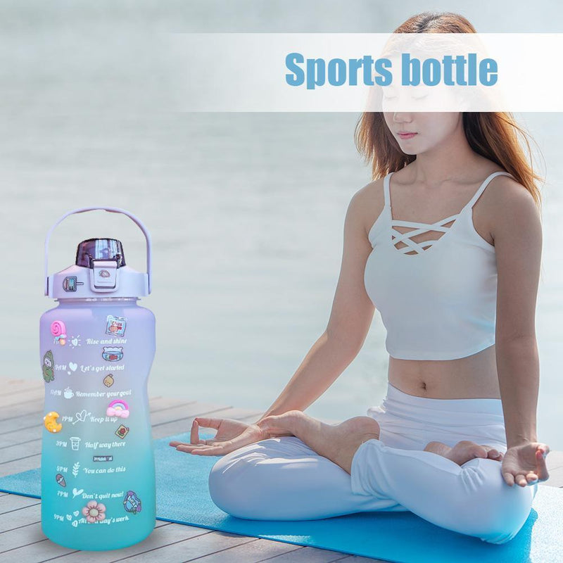 2000ml Large-Capacity Water Bottle Time Marker Frosted Drink Cup (Purple)