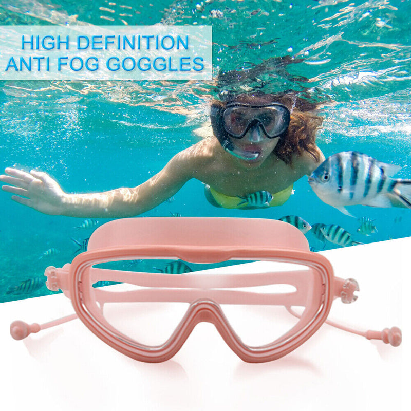 Swimming Goggles with Earplugs Waterproof HD Adults Diving Eyewear (Pink) Newly