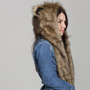 Warm Animal Fur Scarf Fluffy Plush Cap Ear Hood Shawl Glove Unisex