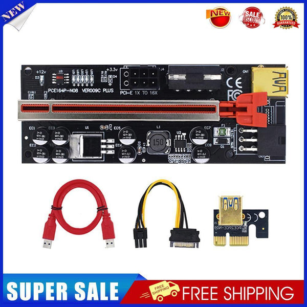 VER009C-PLUS PCIe Riser with LED USB 3.0 PCI-E 1X to 16X Extender (Red)