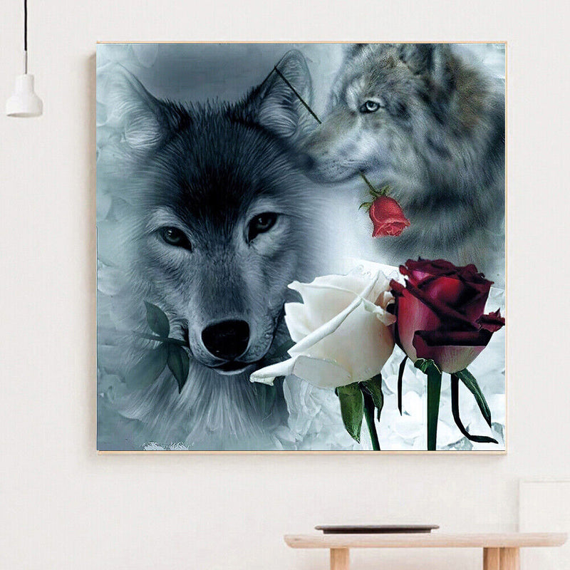 5D DIY Wolf Rose Full Round Diamond Painting Mosaic Picture Wall Rhinestone Kit
