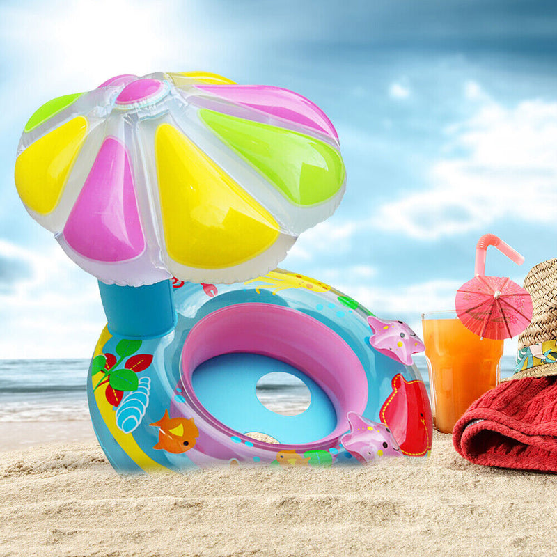 Baby Swimming Ring Cartoon Inflatable Infant Toddler Float Circle (Blue)