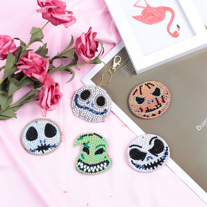 5pcs Halloween Elements Full Drill Diamond Painting Keyring Handmade Craft Newly