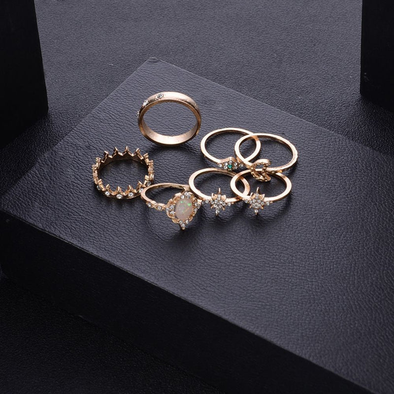 Elegant Bohemian Opal Rings Set Knuckle Midi Crown Finger Rings Moon Star