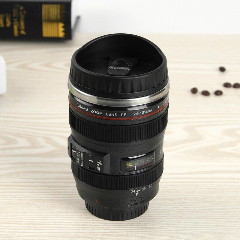 350mL Camera Lens Shape Coffee Tea Mug with Lid Vacuum Flasks Thermal Cup
