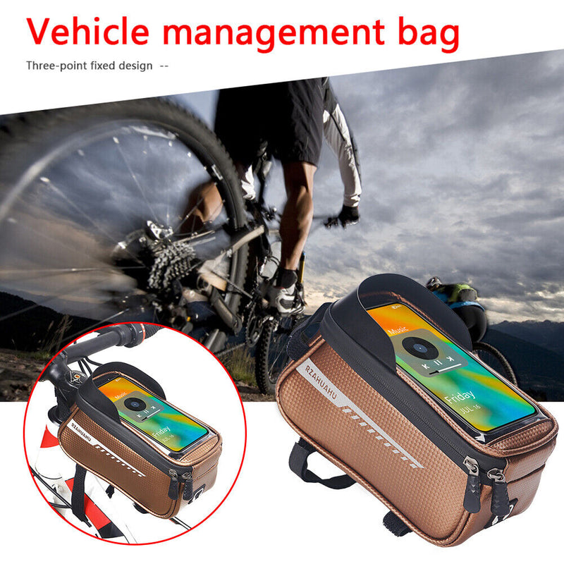 RZAHUAHU Touch Screen Waterproof MTB Bike Front Frame Top Tube Phone Storage Bag