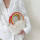 Women Mini Handbag Cotton Rope Beach Rainbow Cloud Mini Basket Knit Tote Bag