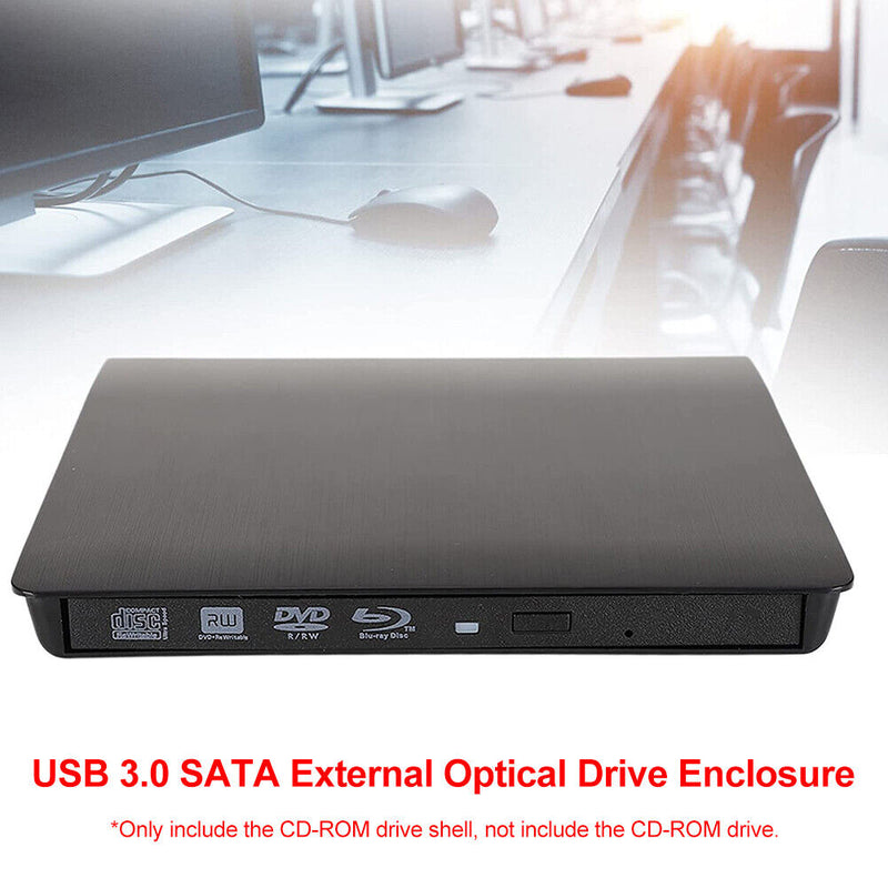DVD CD-ROM RW Optical Drives USB 3.0 SATA External Enclosure for Laptop Computer