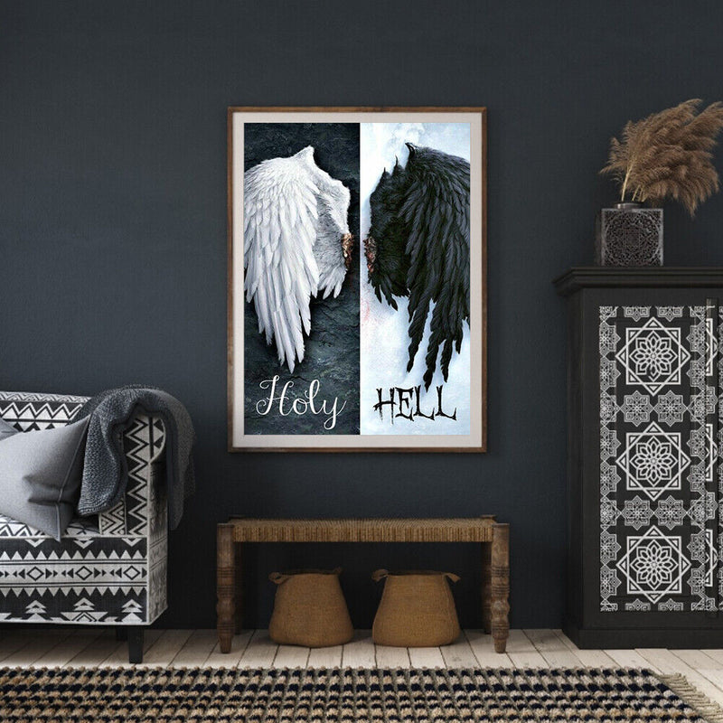 Diamond Painting Kit Black and white angel wings Full Round Rhinestone