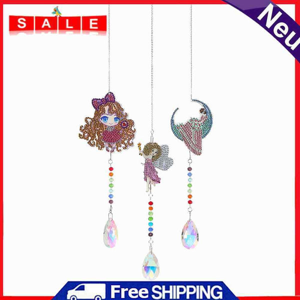 3pcs Diamond Painting Crystal Light Catcher DIY Window Hanging Wind Chime Crafts