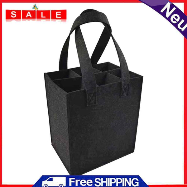 Wine Storage Bag with 6 Grids Comfortable Carry Handle Solid Color Felt Bag