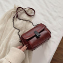 Retro PU Leather Shoulder Messenger Bag Women Solid Color Chain Crossbody Bags