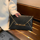 Women Sequins Solid Color Envelope Bag Lady Square Clutch Purse (Black)