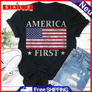 Independence Day Print USA Flag Tea T-Shirt (Black S)