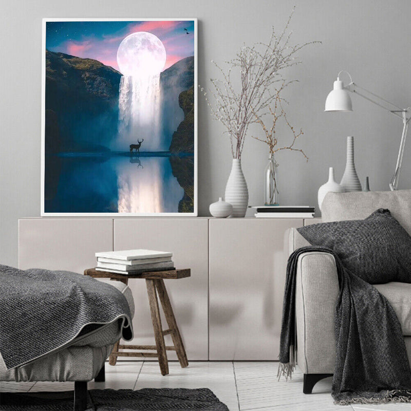 Frameless Oil Paint By Numbers Moon Fall DIY Canvas Picture Craft for Home