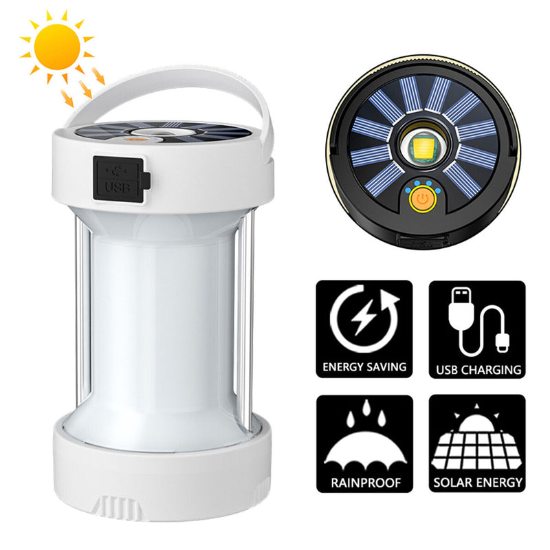 LED Camping Lantern - Solar & USB Charging Outdoor Emergency Light (White)