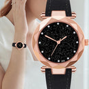 Women PU Leather Quartz Watches Luxury Starry Sky Crystal Round Dial for Ladies
