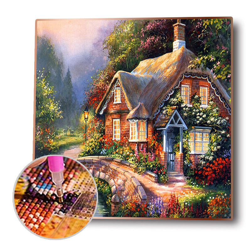 DIY Rhinestone Bead Round Diamond Painting 5D Mosaic (B2308 Flower House) Newly