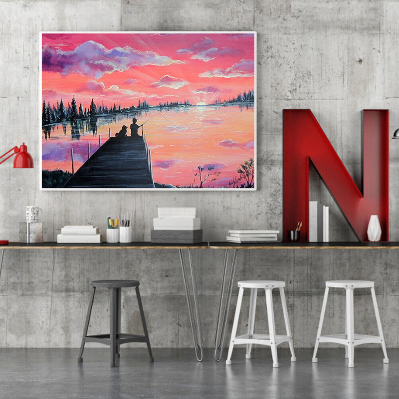 Frameless Sunrise Fishing Oil Paint By Numbers Kit Handmade Drawing On Canvas