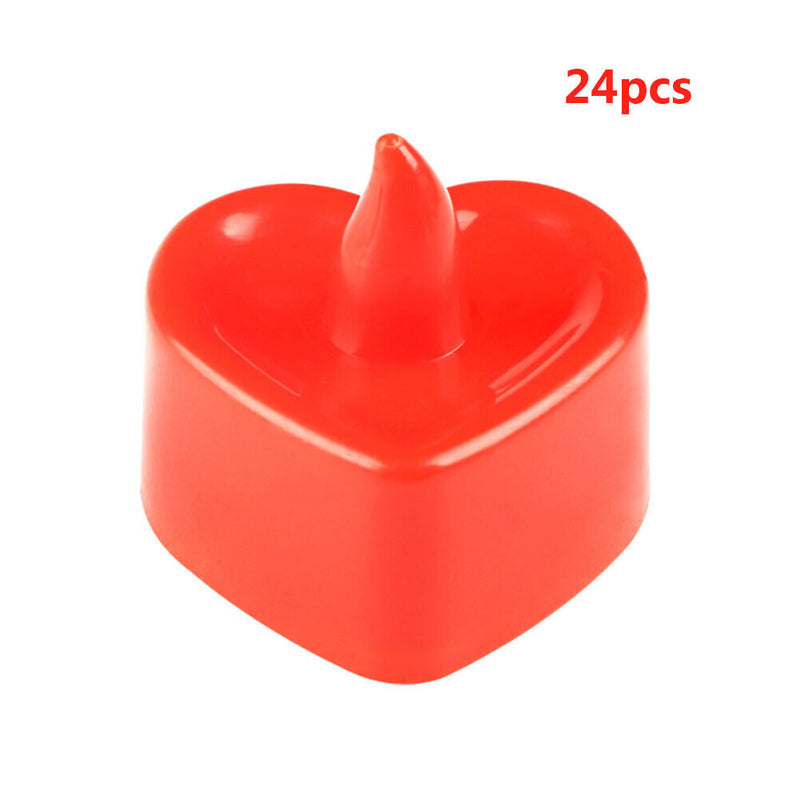 24pcs LED Tea Lights Heart Shaped Flickering Candle Romantic Wedding Party Decor