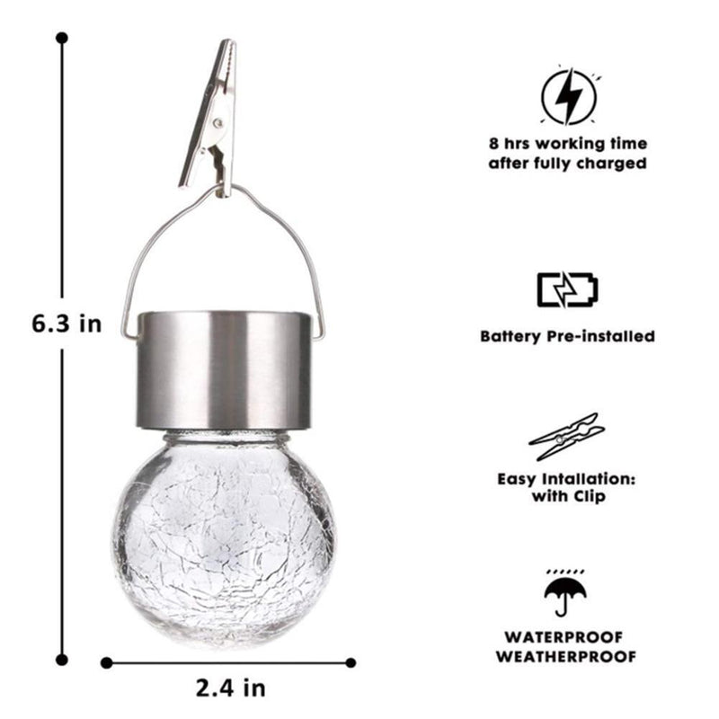 5pcs LED Solar Lamp Cracked Glass Ball Hanging Light Waterproof Decor(F)