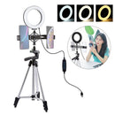 Kit Tripod Stand Dual Phone Holder LED Selfie Ring Light For Tik Tok YouTube