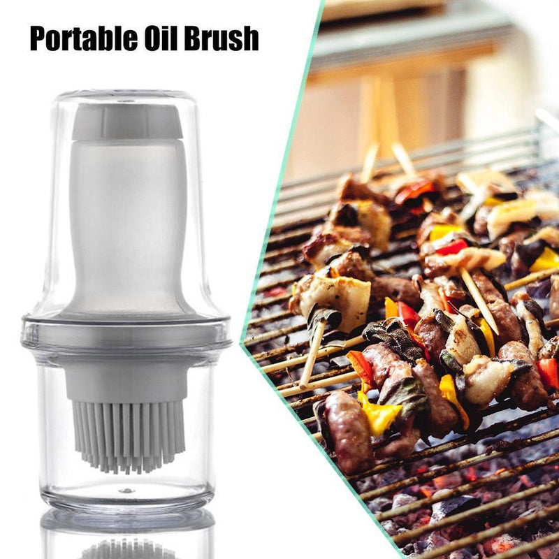 Portable Press Silicone Oil Bottle Brush Storage Cover Kitchen Tool(Grey*2)