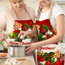 Merry Christmas Linen Kitchen Apron Waterproof Cooking Pinafore (82x68cm)