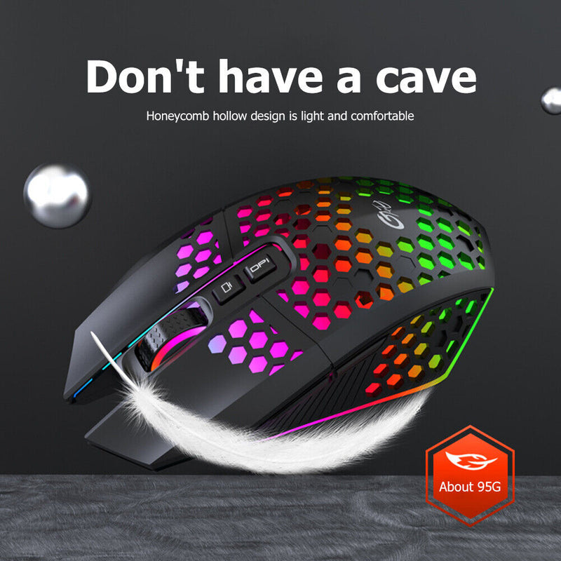X801 8 Keys Wireless 1600DPI Adjustable Honeycomb Gaming Mouse (Black)